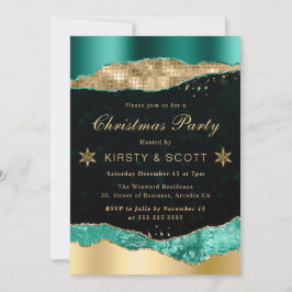 Teal och Guld Glam Tårar jul Party Inbjudningar