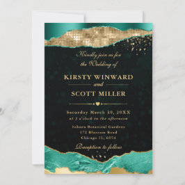 Teal och Guld Glam Tårar och Bokeh Bröllop Inbjudningar