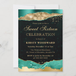Teal och Guld Glam Tårar Sweet sixteen Inbjudningar