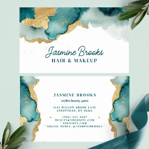 Teal och guld Glam Watercolor Visitkort