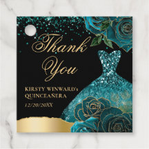 Teal och Guld Glitter Dress Glam Ro Quinceanera