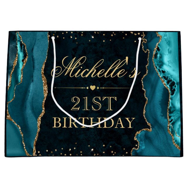 Teal och guld glitter marmor agat födelsedag (Framsidan)