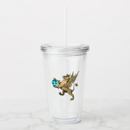 Teal och Guld Heraldic Griffon och Aquamarine Gem Take Away Mugg