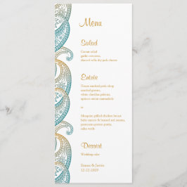Teal och Guld Indian Paisley Bröllop Meny