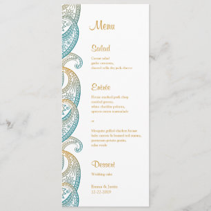 Teal och Guld Indian Paisley Bröllop Meny