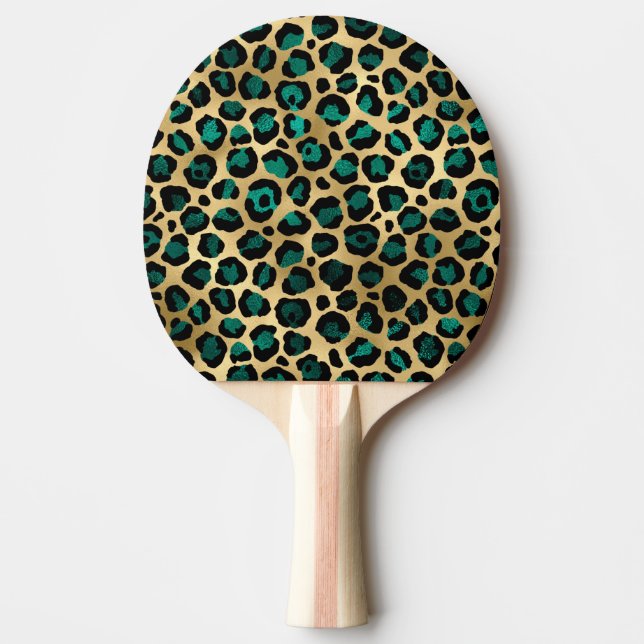 Teal och Guld Leopard Serie Design 14  Pingisracket (Framsidan)