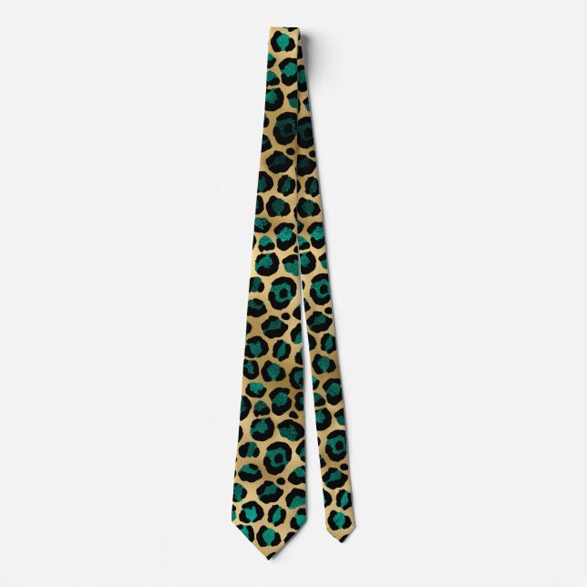 Teal och Guld Leopard Serie Design 14  Slips (Framsida)