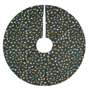 Teal och Guld Leopard Serie Design 1 Julgransmatta Borstad Polyester