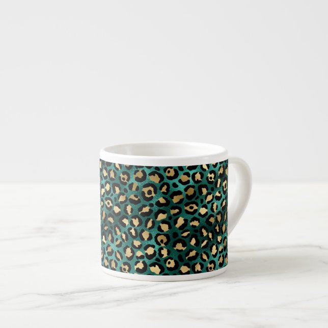 Teal och Guld Leopard Serie Design 3  Espressomugg (Framsida höger)