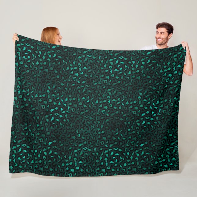 Teal och Guld Leopard Serie Design 4 Fleecefilt (På plats)