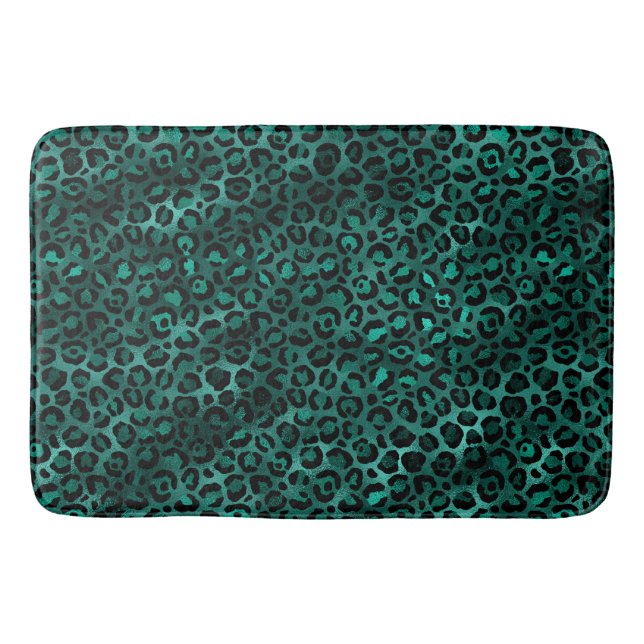 Teal och Guld Leopard Serie Design 5  Badrumsmatta (Framsidan)