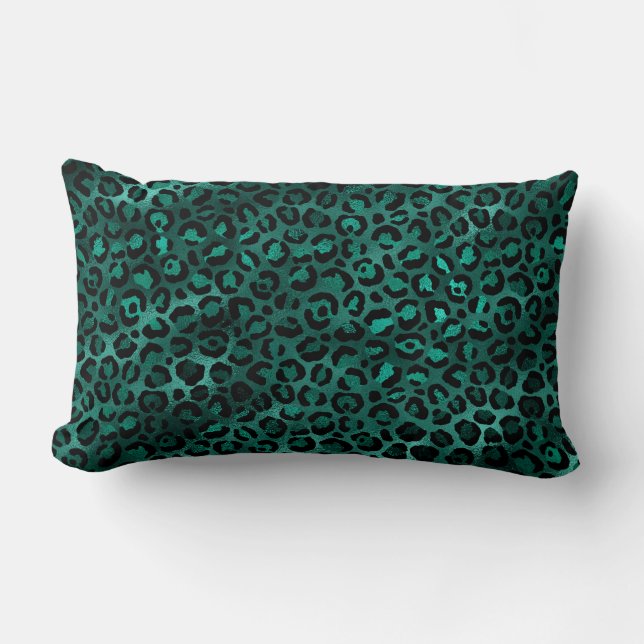 Teal och Guld Leopard Serie Design 5  Lumbarkudde (Framsida)