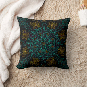 Teal och Guld Mandala med Butterfly Kudde
