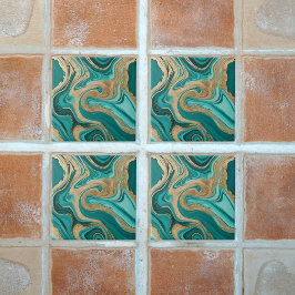 Teal och Guld Marble Kakelplatta
