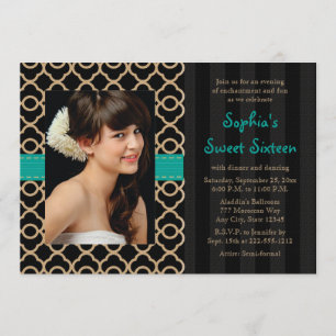 Teal och Guld marockansk Sweet sixteen Foto Inbjudningar