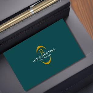 Teal och Guld Monogram Modern Elegant Visitkort