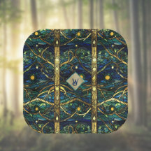Teal och Guld Moonlight Forest med Monogram