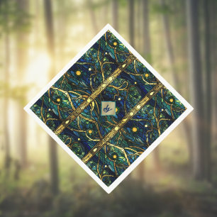 Teal och Guld Moonlight Forest med Monogram Pappersservett