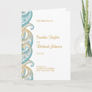 Teal och Guld Paisley Indian Bröllop Program