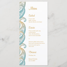 Teal och Guld Paisley Indian Bröllop Rackcard Meny