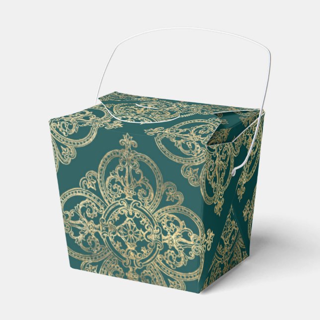 Teal och guld smidesmönster presentaskar (Framsidan Sidan)
