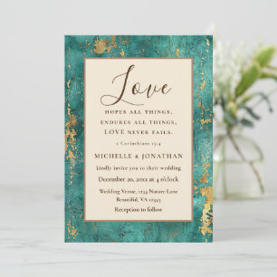 Teal och Guld Tones Christian Bible Verse Bröllop Inbjudningar