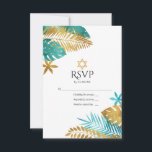 Teal och Guld Tropical Bat mitzvah OSA Kort<br><div class="desc">Gratulera till din Bat mitzvah med denna elegant och moderna OSA kort. Med en teal- och guld-handflatan-löv med en framstående stjärna av David, blandar detta kort perfekt ett tropiskt tema med traditionellt judiskt inslag. Helt anpassade, det är idealiskt för att ange tonen för ett unikt och minnesvärt Bat mitzvah firande....</div>