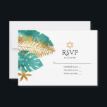 Teal och Guld Tropical Bat mitzvah OSA Kort<br><div class="desc">Gratulera till din Bat mitzvah med denna elegant och moderna OSA kort. Med en teal- och guld-handflatan-löv med en framstående stjärna av David, blandar detta kort perfekt ett tropiskt tema med traditionellt judiskt inslag. Helt anpassade, det är idealiskt för att ange tonen för ett unikt och minnesvärt Bat mitzvah firande....</div>