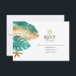 Teal och Guld Tropical Bat mitzvah OSA Kort<br><div class="desc">Gratulera till din Bat mitzvah med denna elegant och moderna OSA kort. Med en teal- och guld-handflatan-löv med en framstående stjärna av David, blandar detta kort perfekt ett tropiskt tema med traditionellt judiskt inslag. Helt anpassade, det är idealiskt för att ange tonen för ett unikt och minnesvärt Bat mitzvah firande....</div>