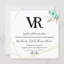 Teal och Guld Vår bröllop Inbjudningar