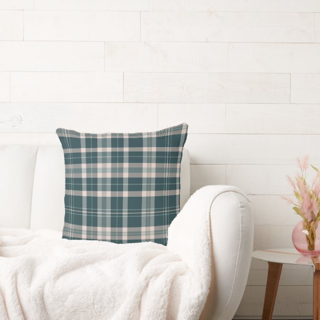Teal- och jordtoner, Neutralt plaid design Kudde (Soffa)