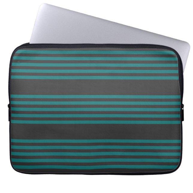 Teal och kol fem rand mönster laptop fodral (Framsidan)