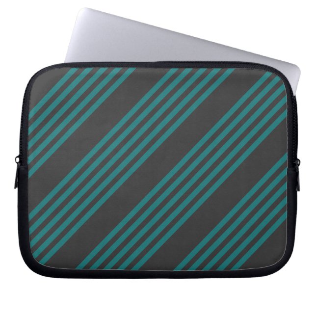 Teal och kol fem rand mönster laptop fodral (Framsidan)