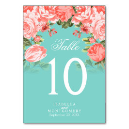 Teal- och korallblommor | Bord-kort Bordsnummer