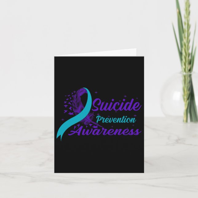 Teal och Lila Ribbon Semicolon Suicide Preventio Kort (Framsida)