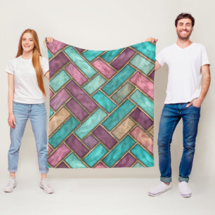 Teal och Mauve Fiskbensplattor Mönster - Tegel Fleecefilt