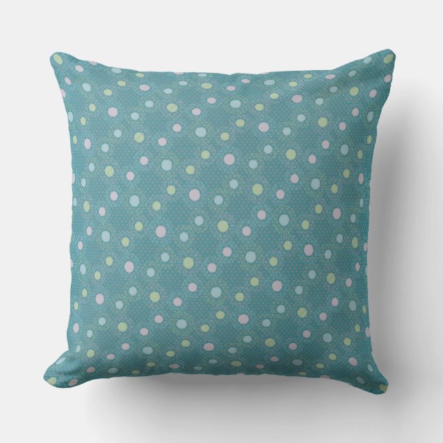 Teal och Pastel Polkadots Kudde (Framsida)