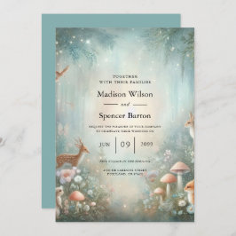 Teal och Peach Enchanted Forest Bröllop Inbjudningar