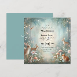 Teal och Peach Enchanted Forest Bröllop Inbjudningar