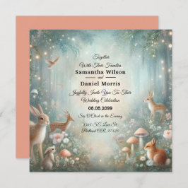 Teal och Peach Enchanted Forest Bröllop Inbjudningar
