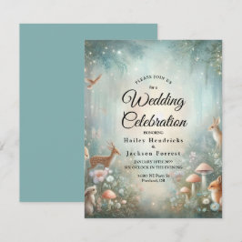 Teal och Peach Enchanted Forest Bröllop Inbjudningar