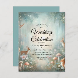 Teal och Peach Enchanted Forest Bröllop Inbjudningar