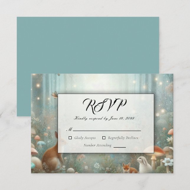 Teal och Peach Enchanted Forest Bröllop OSA Kort (Fram/baksida)
