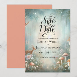 Teal och Peach Enchanted Forest Bröllop Spara Datumet