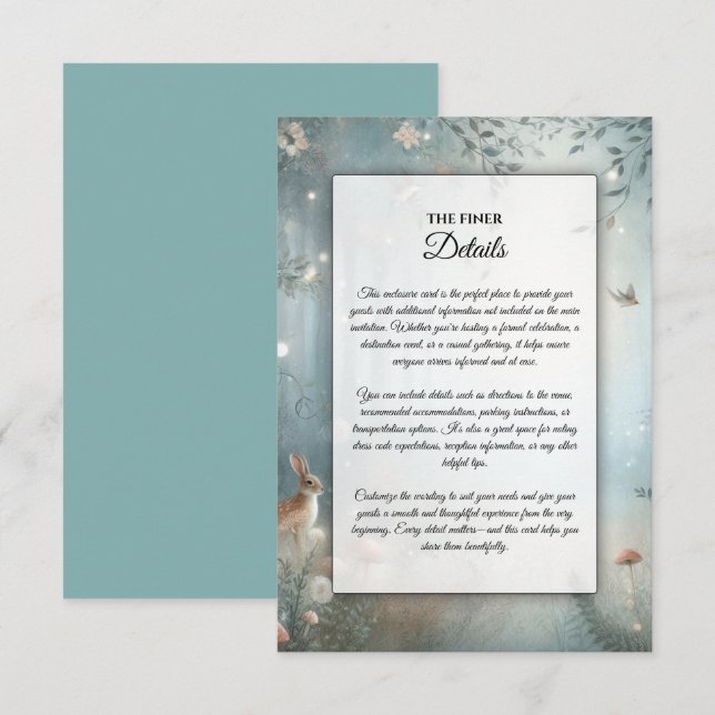Teal och Peach Enchanted Forest Bröllop Tilläggskort (Fram/baksida)