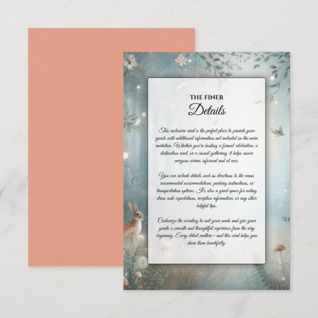 Teal och Peach Enchanted Forest Bröllop Tilläggskort (Fram/baksida)