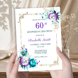 Teal och Purple Gold Födelsedagsbrunch-inbjudan Inbjudningar