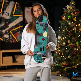 Teal och Red Minimalist Geometric Skateboard