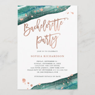 Teal och Ro Guld Geode Bachelorette Party Inbjudningar