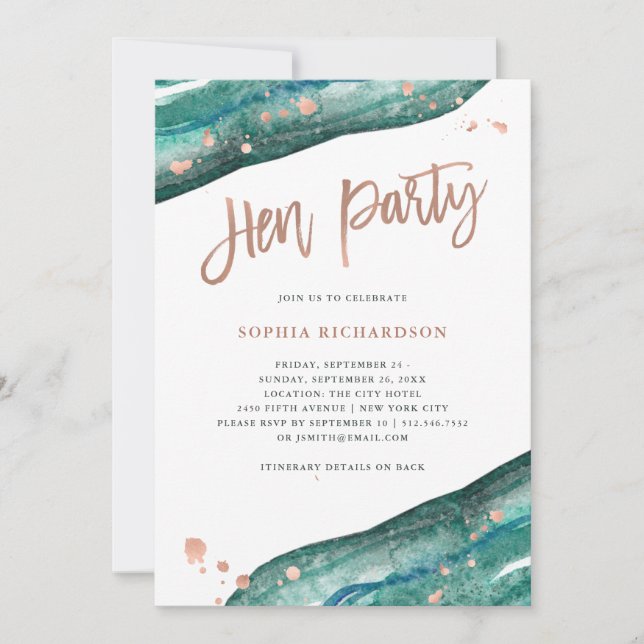 Teal och Ro Guld Geode Hen Party med kontinentalmy Inbjudningar (Framsida)